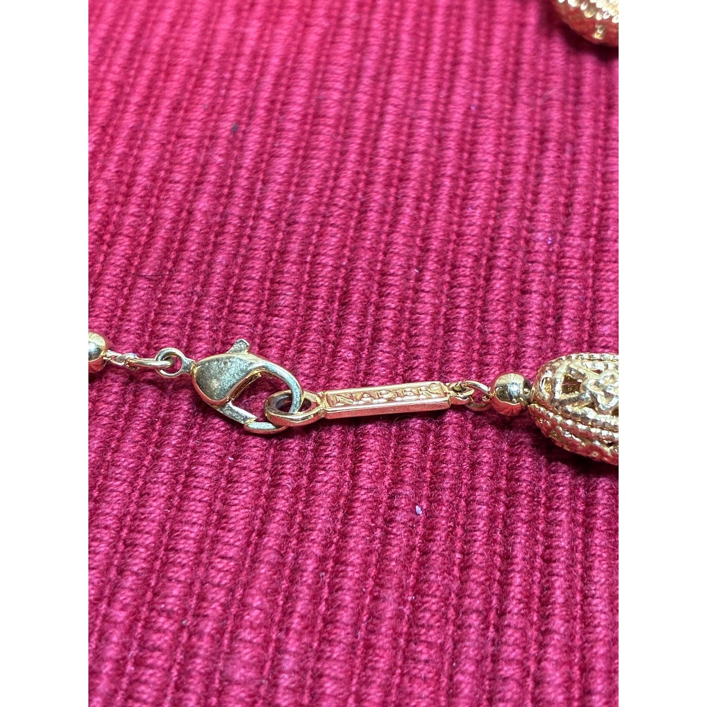 Vintage Napier 24” Gold Tone Necklace | Openwork Filigree Oval Beads | Long Designer Fashion Jewelry