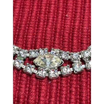 Vintage Rhinestone Statement Necklace | 16” Silver Tone Marquise Crystal Collar | Old Hollywood Glam Jewelry