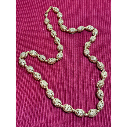 Vintage Napier 24” Gold Tone Necklace | Openwork Filigree Oval Beads | Long Designer Fashion Jewelry