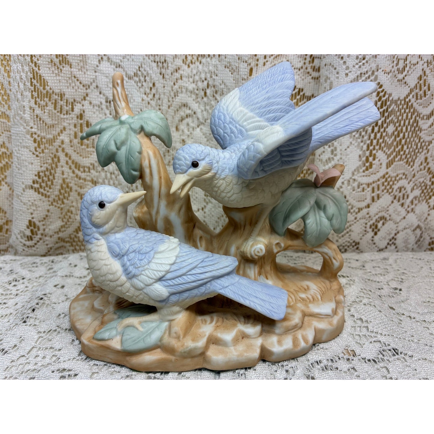 Vintage Porcelain Bluebird Figurine on Tree Stump – Crowning Touch Collection – Taiwan – 6” Tall