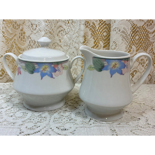 Gibson Aurora Sugar and Creamer Set – Replacement Pieces – Pastel Floral Vintage China