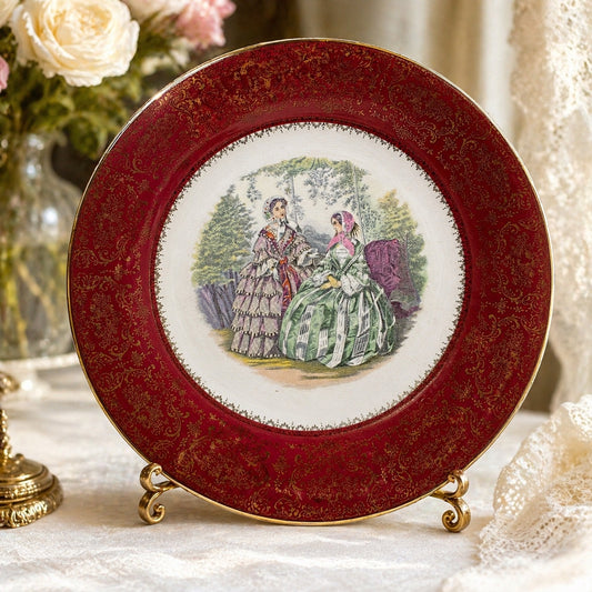 Salem China "Imperial" 11" Service Plate - Maroon & 23K Gold Filigree - Vintage