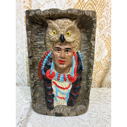 Native American inspired Owl Headdress Ceramic Figurine – Southwestern Rustic Lodge Decor