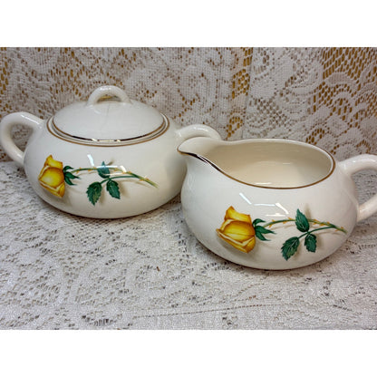 Simplicity by Cannonsburg Yellow Rose Sugar & Creamer Gold Trim Replacement China - Vintage
