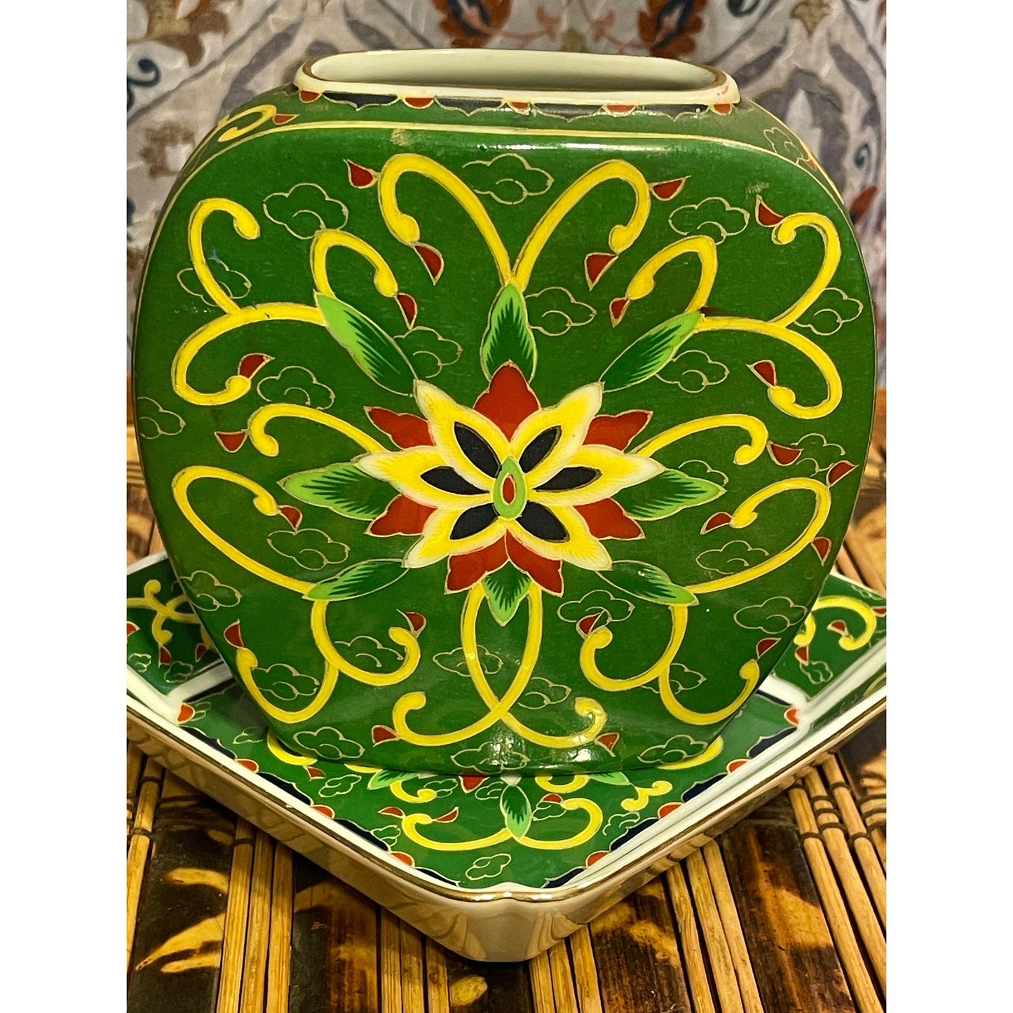 KASHMIR Takahashi Porcelain Floral Hand decorated Vase and Trinket Dish Bowl