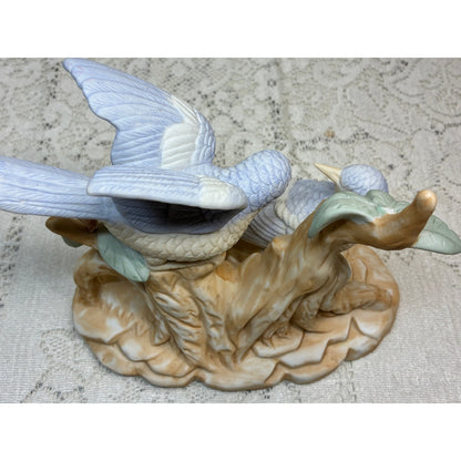 Vintage Porcelain Bluebird Figurine on Tree Stump – Crowning Touch Collection – Taiwan – 6” Tall