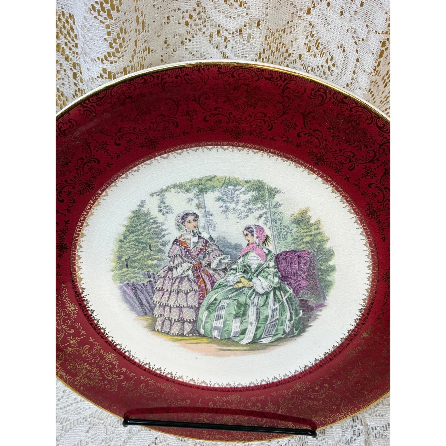 Salem China "Imperial" 11" Service Plate - Maroon & 23K Gold Filigree - Vintage