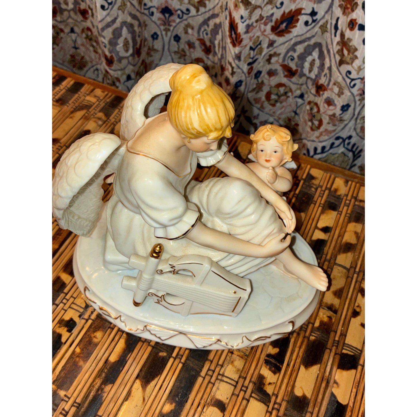 Vintage Porcelain Angel Figurine with Cherub – O’Well China – Guardian Angel Statue