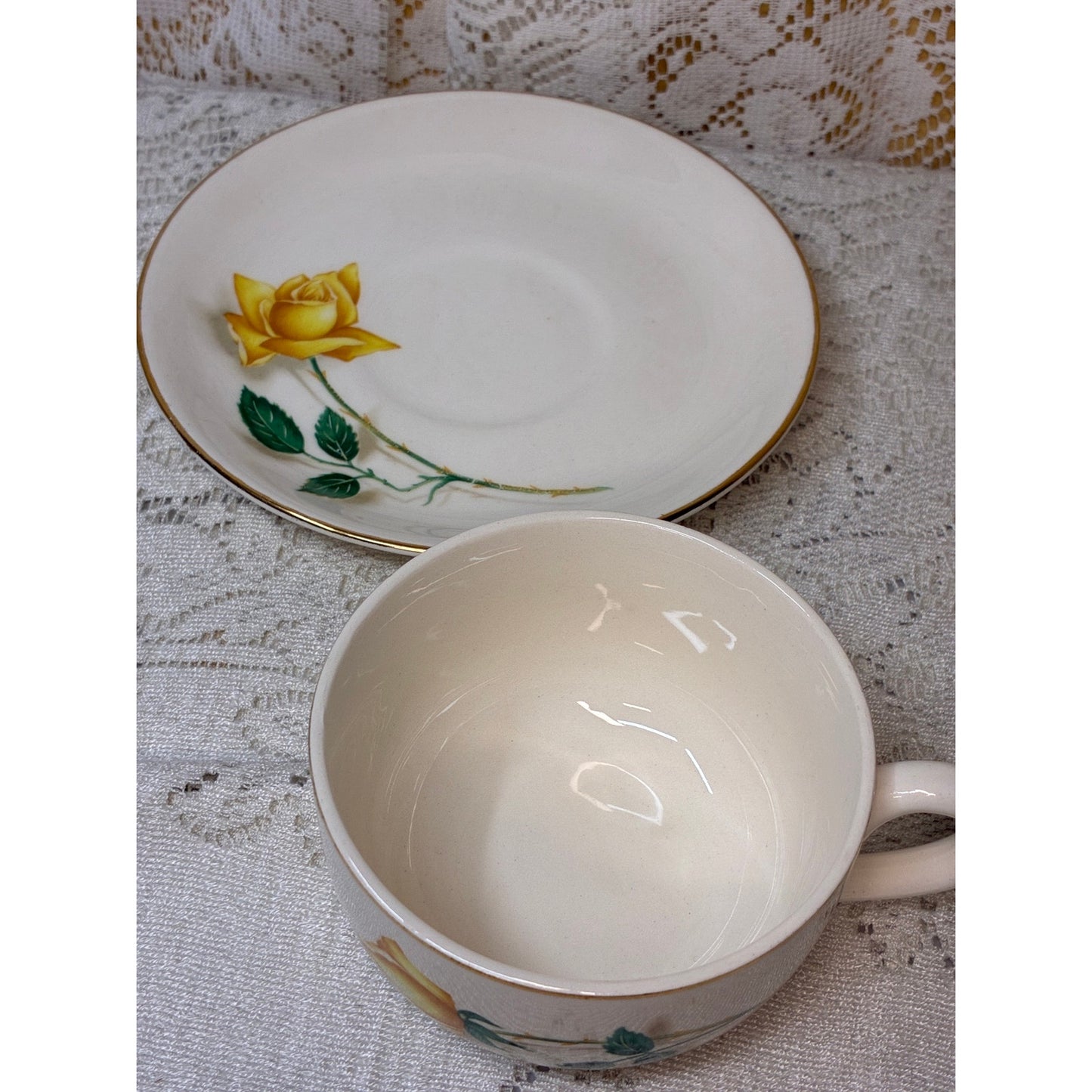Simplicity by Cannonsburg Yellow Rose Cup & Saucer Gold Trim Replacement China - Vintage