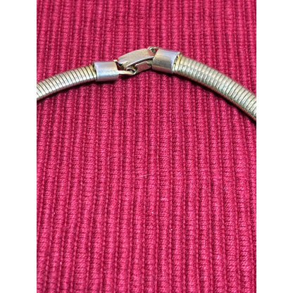Vintage 1980s Gold Tone Flat Snake Chain Statement Necklace | Faceted Modernist Collar 17”