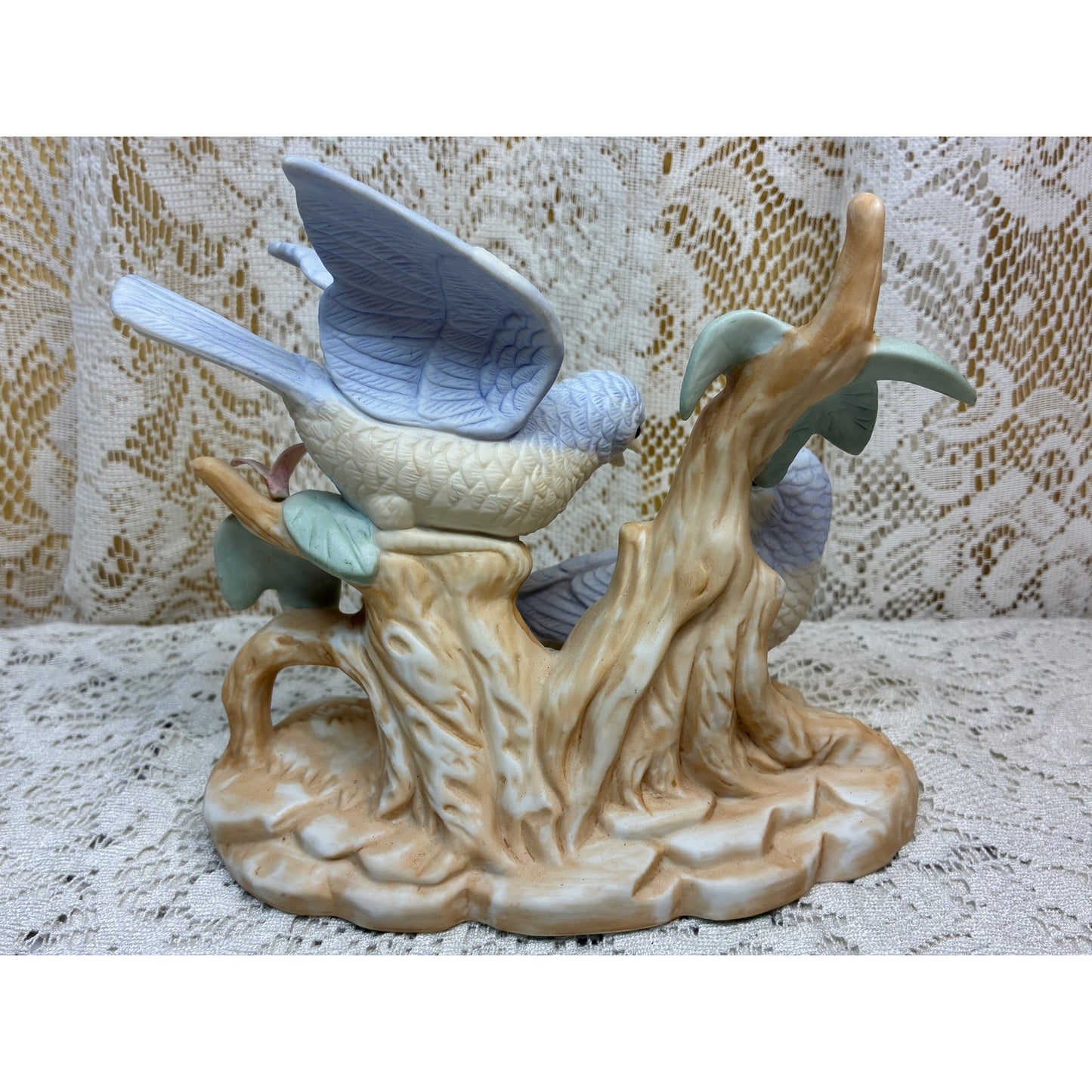 Vintage Porcelain Bluebird Figurine on Tree Stump – Crowning Touch Collection – Taiwan – 6” Tall