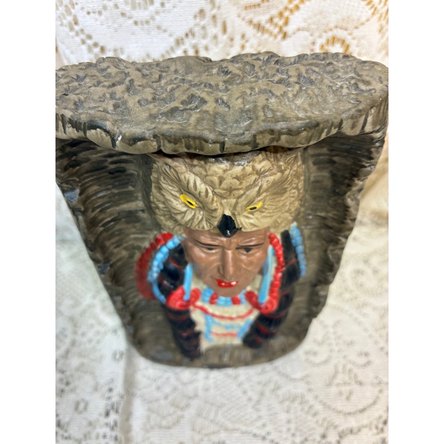 Native American inspired Owl Headdress Ceramic Figurine – Southwestern Rustic Lodge Decor