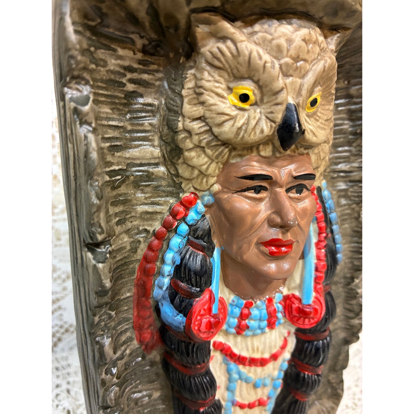 Native American inspired Owl Headdress Ceramic Figurine – Southwestern Rustic Lodge Decor
