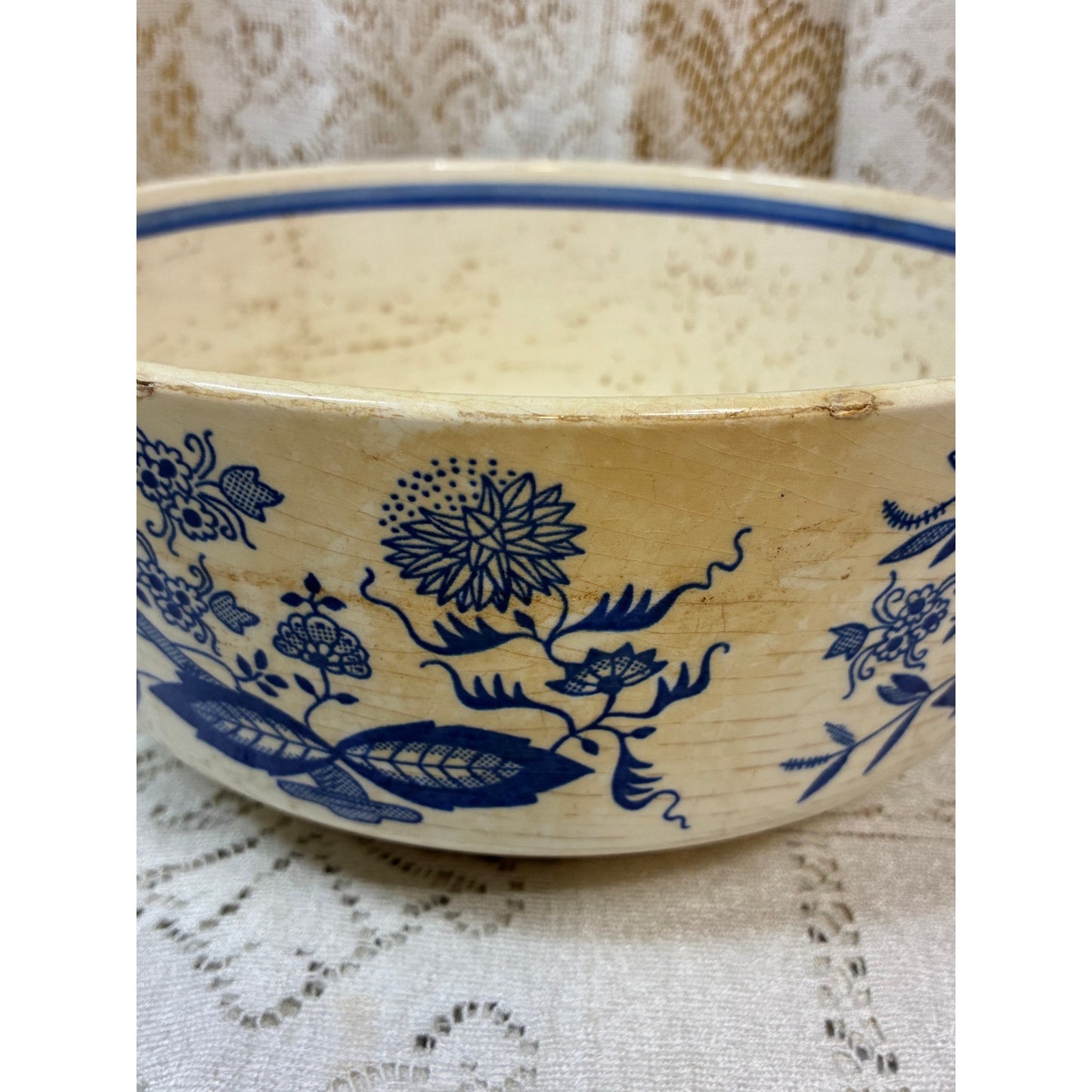 Zell Limburg (Zeller Keramik) blue and white pottery bowl, made in West Germany and marked “Echt Dom-Keramik.” - Vintage