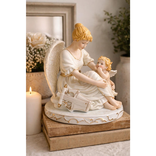 Vintage Porcelain Angel Figurine with Cherub – O’Well China – Guardian Angel Statue