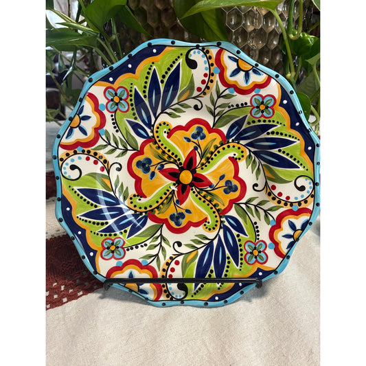 Espana Bocca 9” Salad Plate – Tabletops Unlimited – Hand Painted Boho Floral – Scalloped Edge – Discontinued