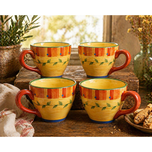 Pfaltzgraff Napoli Hand-Painted Large Coffee Mugs – Set of 4 – Tuscan Style – Excellent Condition