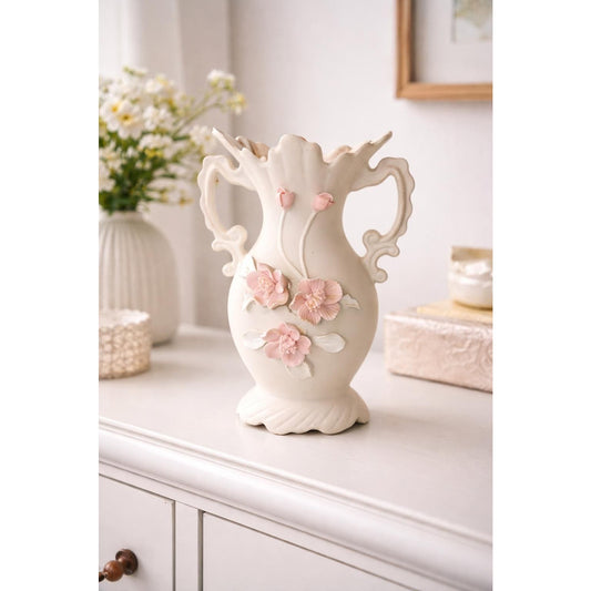 Lenwile Ardalt Artware Bisque Vase – Pink Cherry Blossom Floral – Japan – Vintage