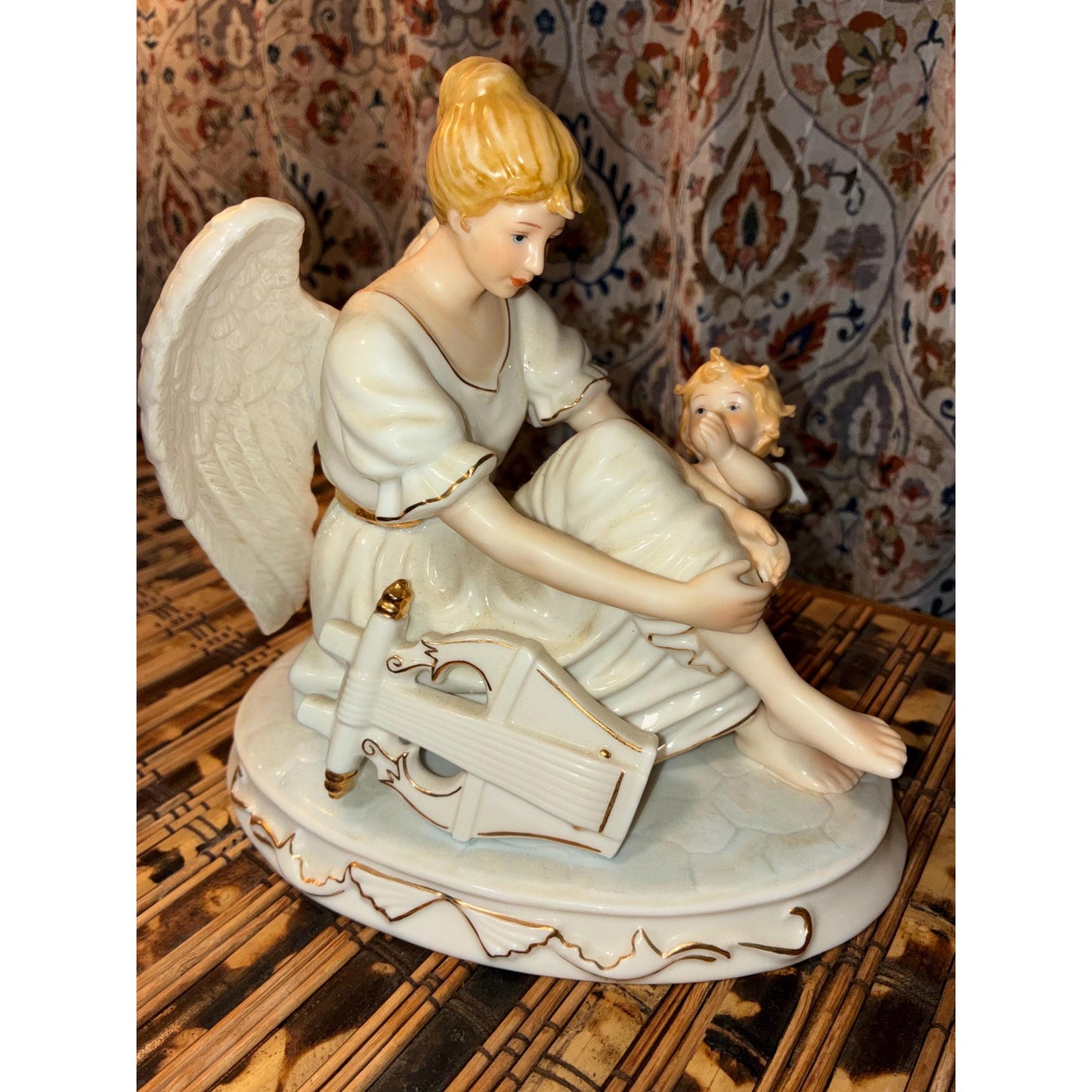 Vintage Porcelain Angel Figurine with Cherub – O’Well China – Guardian Angel Statue