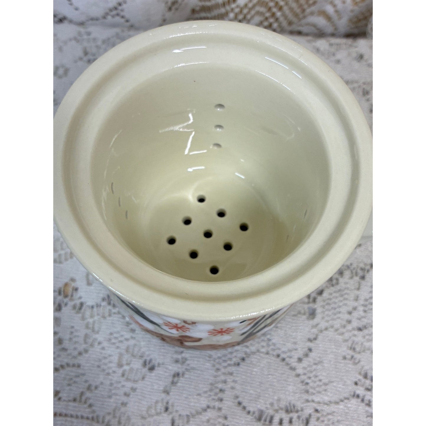 3-Piece Chinese Porcelain Tea Mug - Hand-Painted Floral Plum Blossom - Personal Infuser & Lid - Vintage