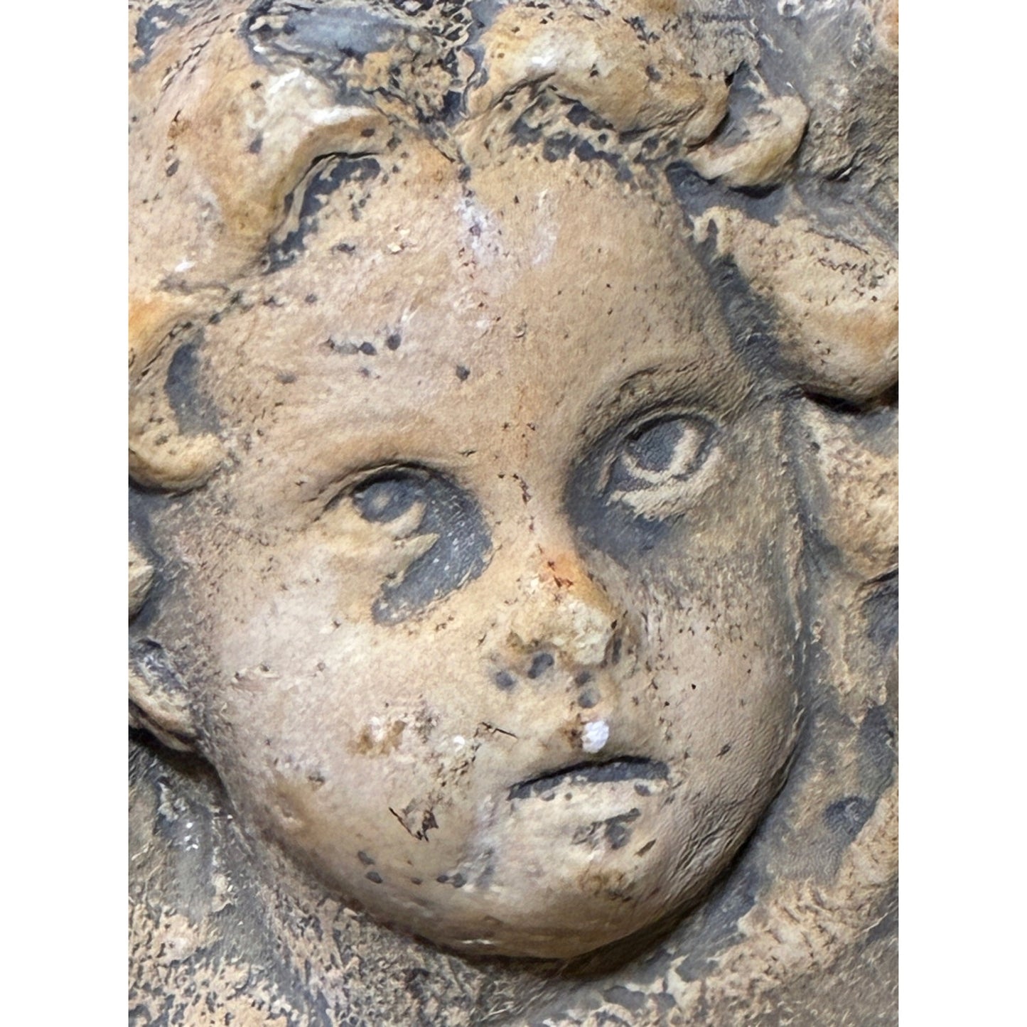 Hayes Parker Cherub Wall Plaque - Signed Sandcast Angel Sculpture - Pensive Angel Plaque - Vintage