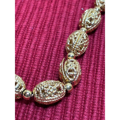 Vintage Napier 24” Gold Tone Necklace | Openwork Filigree Oval Beads | Long Designer Fashion Jewelry