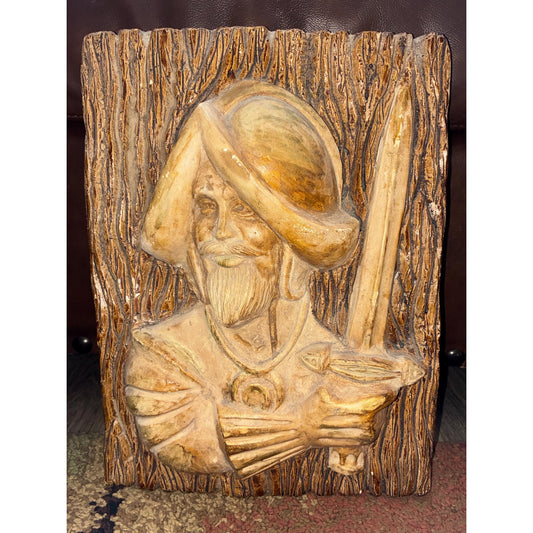 1960s Spanish Conquistador Wall Plaque | MCM 3D Art | Rustic Spanish Decor