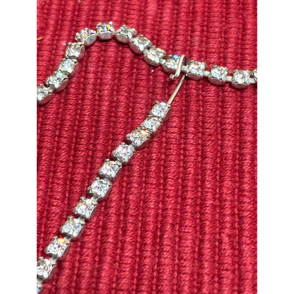 Vintage Rhinestone Statement Necklace | 16” Silver Tone Marquise Crystal Collar | Old Hollywood Glam Jewelry
