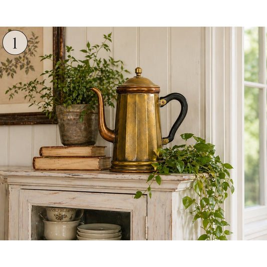 Vintage Copper and Brass Coffee Pot Kettle – Rustic Farmhouse Metal Pitcher