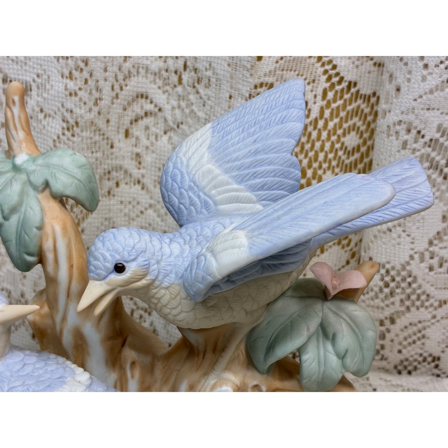 Vintage Porcelain Bluebird Figurine on Tree Stump – Crowning Touch Collection – Taiwan – 6” Tall