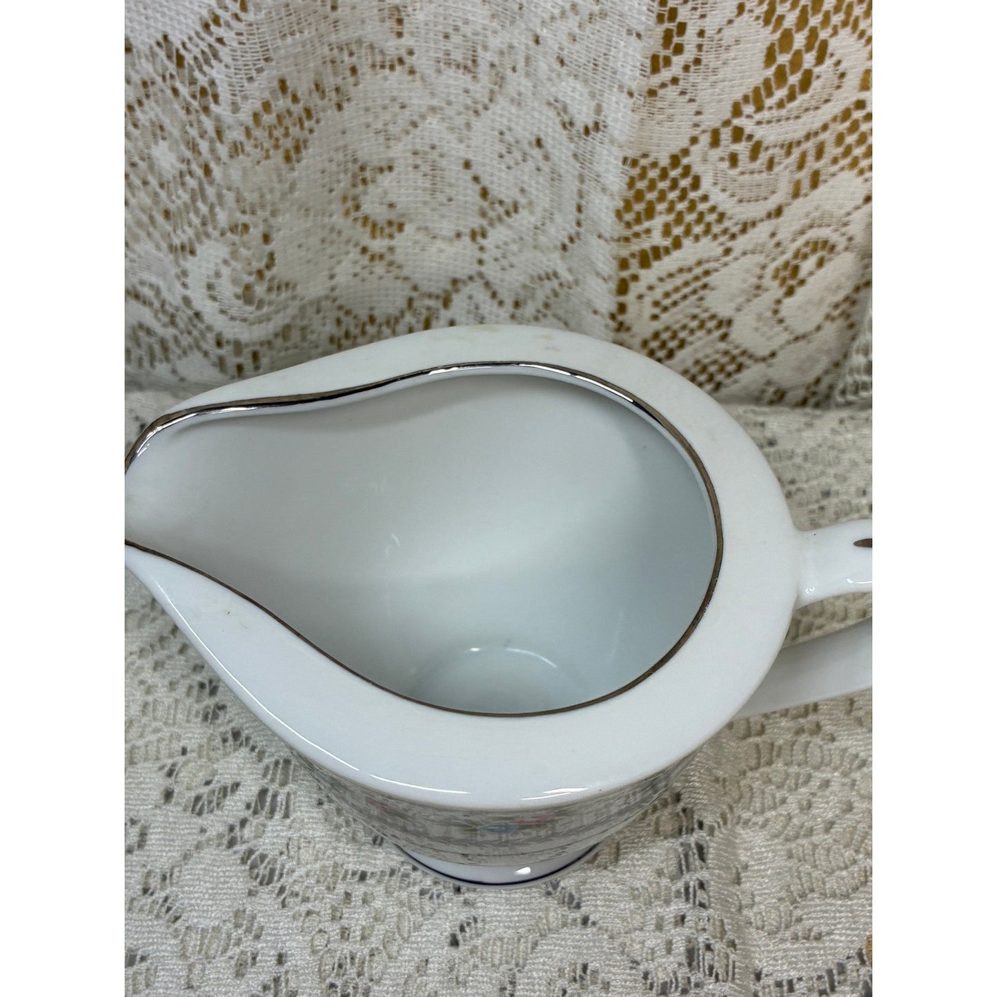 M Fine China Japan Lisa 5016 Creamer – Replacement Piece – Floral Gray Pink Blue Vintage