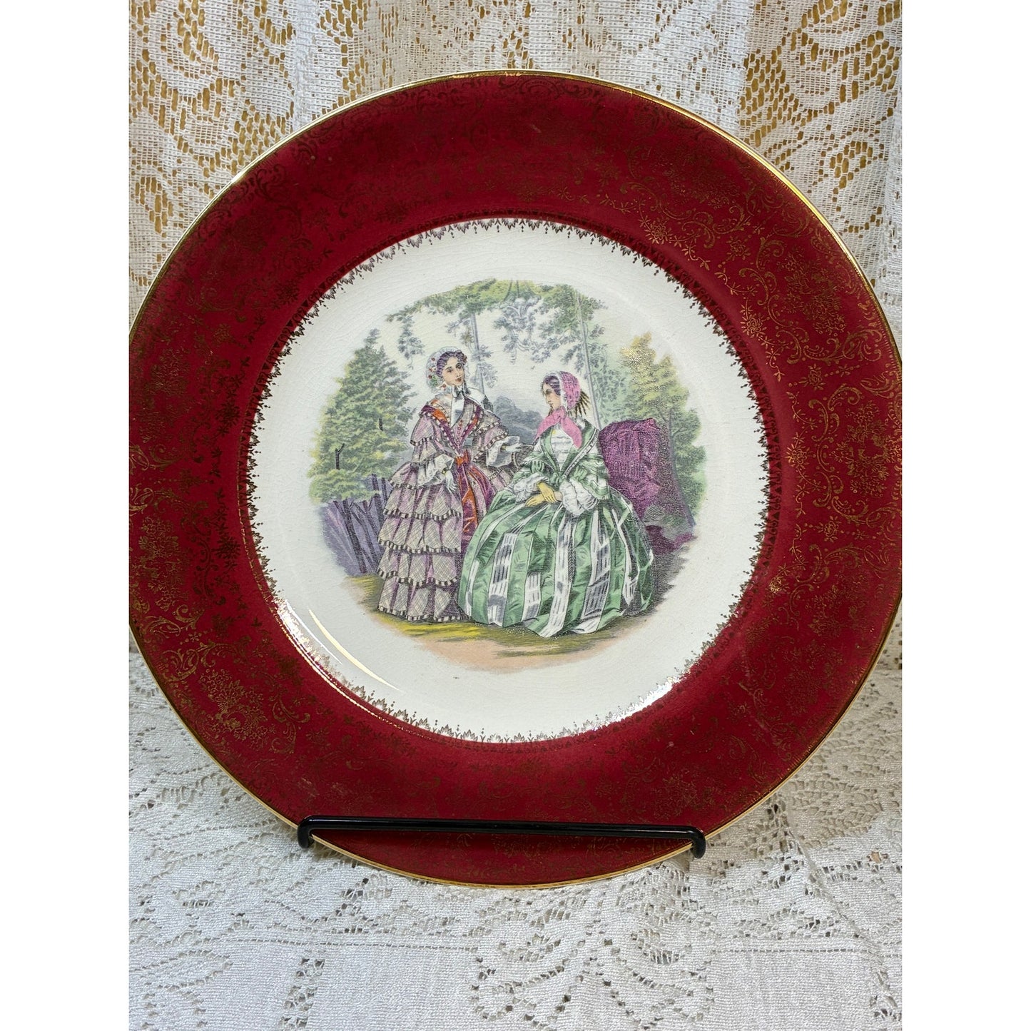 Salem China "Imperial" 11" Service Plate - Maroon & 23K Gold Filigree - Vintage