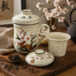 3-Piece Chinese Porcelain Tea Mug - Hand-Painted Floral Plum Blossom - Personal Infuser & Lid - Vintage