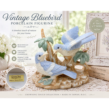 Vintage Porcelain Bluebird Figurine on Tree Stump – Crowning Touch Collection – Taiwan – 6” Tall