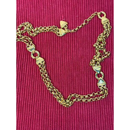Signed Vintage GLEI Gold Tone Triple Chain Necklace | 26” Layered Link Necklace | 1980s Statement Jewelry
