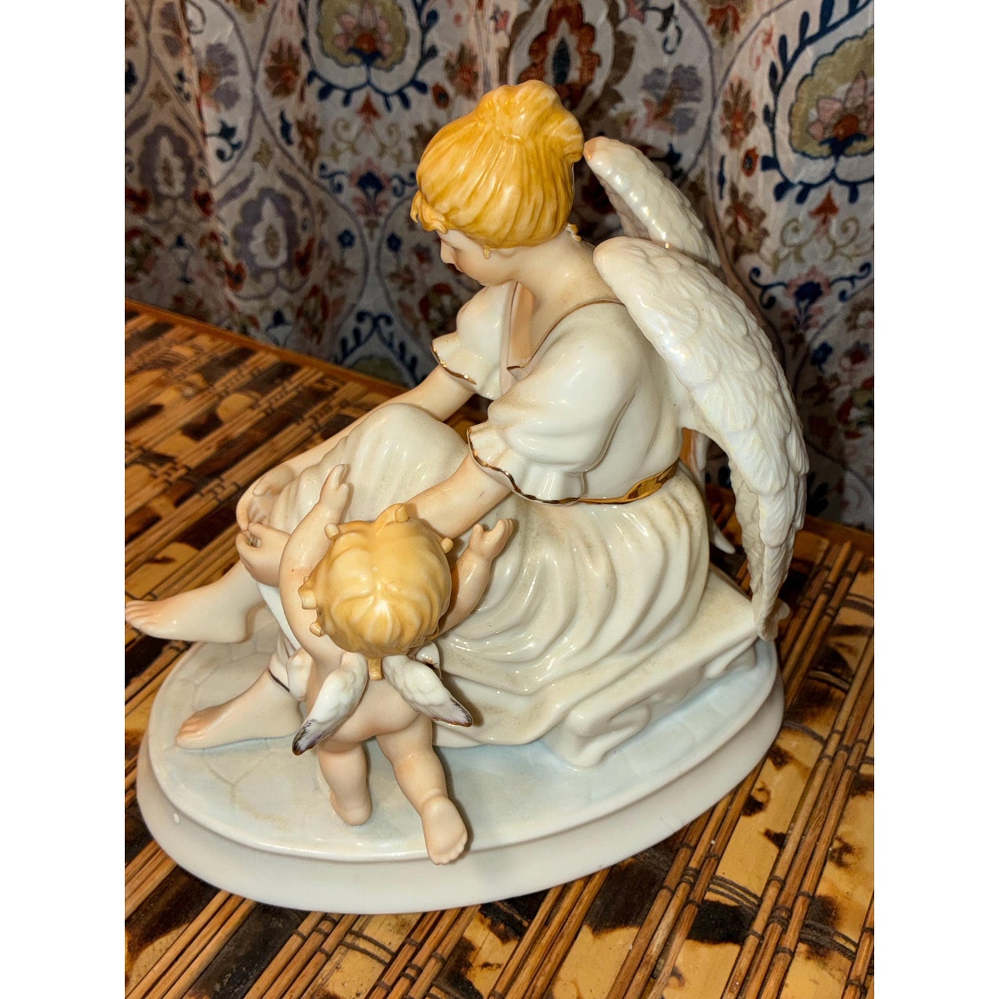 Vintage Porcelain Angel Figurine with Cherub – O’Well China – Guardian Angel Statue