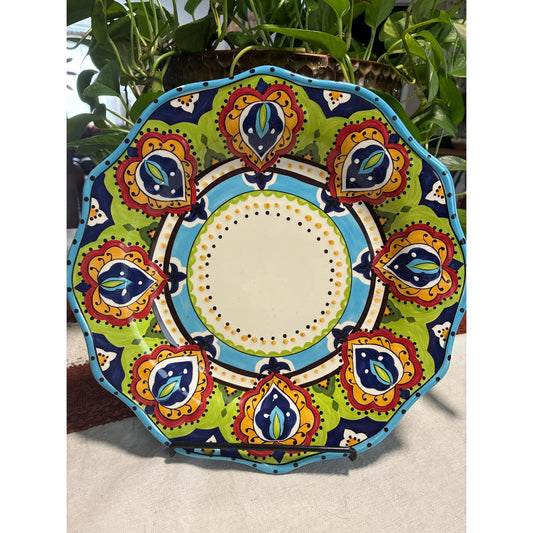 Espana Bocca 11.5” Dinner Plate – Tabletops Unlimited – Hand Painted Boho Floral – Scalloped Edge – Discontinued