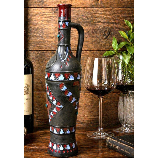 Vino Del Nord Vintage Pottery Decanter - 14" MCM Matte Black & Geometric Glaze - Large Italian Art Pottery Pitcher - Boho Chic Home Decor