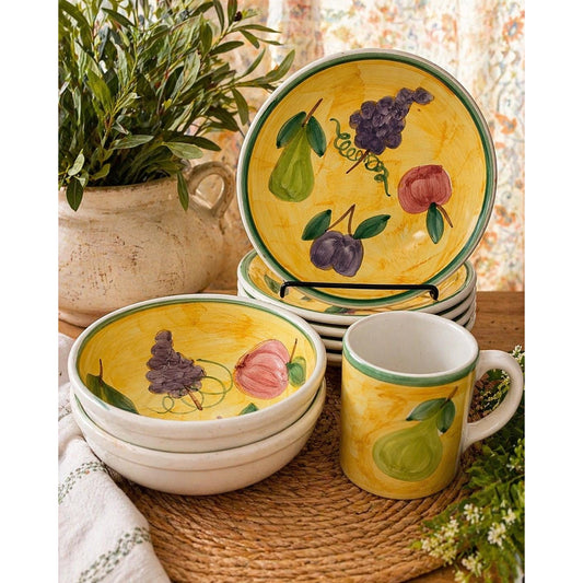 Caleca Italy Frutta Hand Painted Pottery Dish Set – Fruit Pattern Plates Bowls Mug